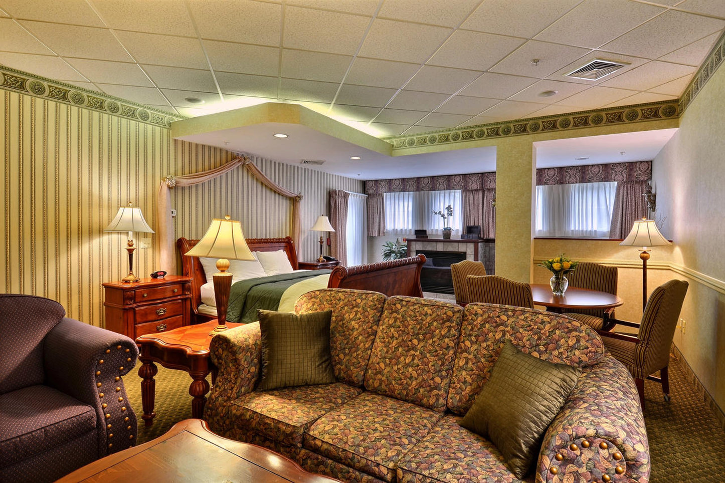 Couch and seating area in large suite